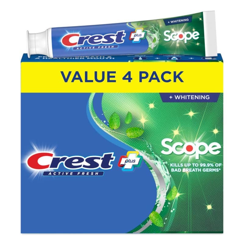 Crest Whitening Plus Scope Toothpaste for Sensitive Teeth, 4-Pack