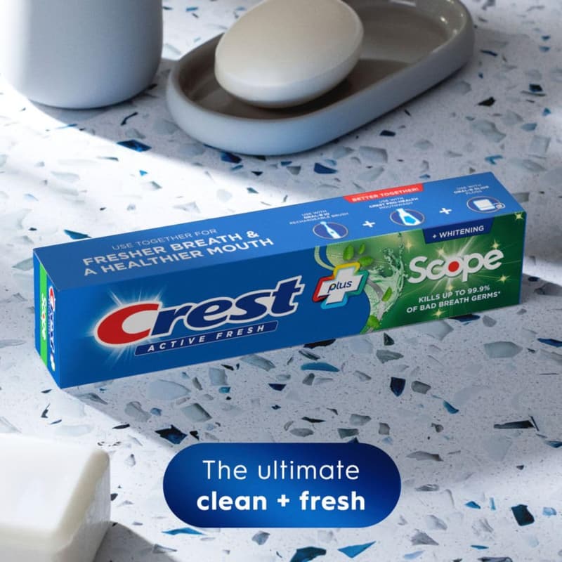 Crest Whitening Plus Scope Toothpaste for Sensitive Teeth, 4-Pack