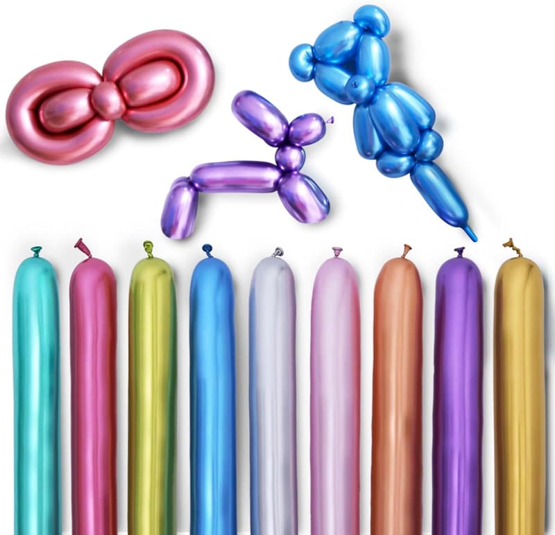 260Q Multi-colored Chrome Balloons - 100 Piece Set for Parties