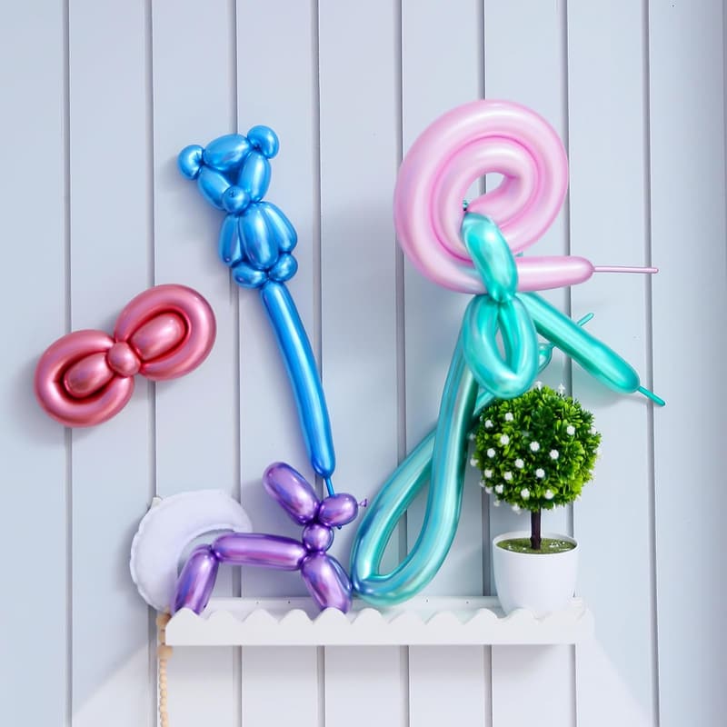 260Q Multi-colored Chrome Balloons - 100 Piece Set for Parties