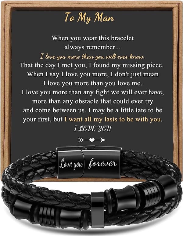 Men's Braided Leather Bracelet with Stainless Steel Clasp