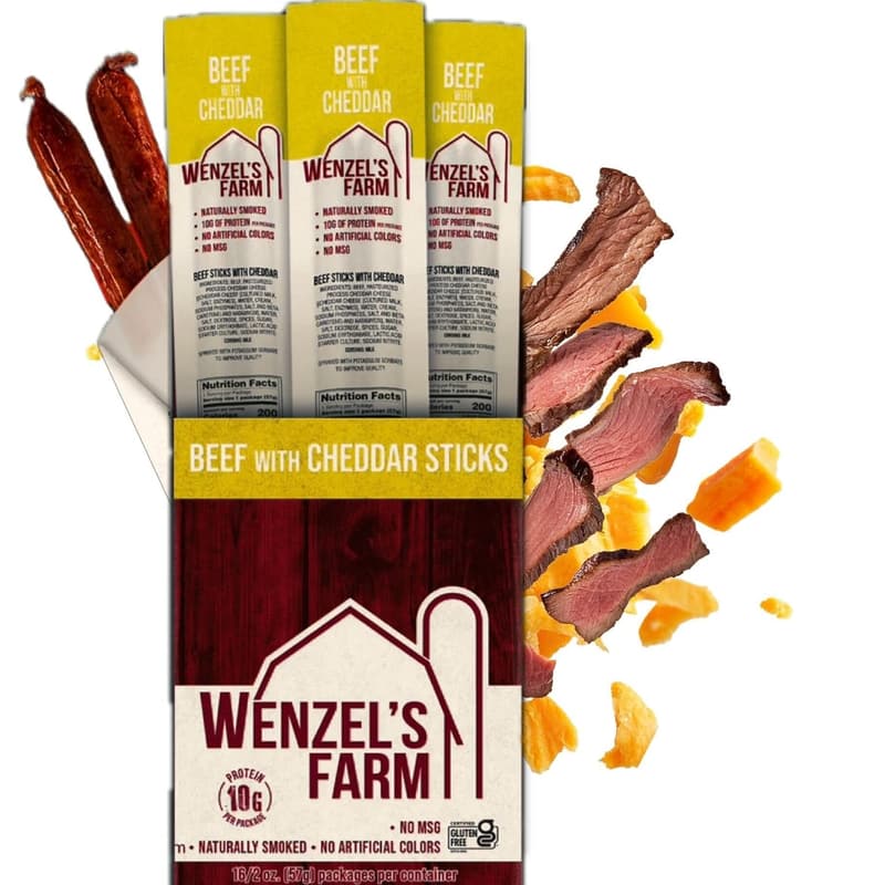 High-Protein Cheddar Beef Snack Sticks | Gluten-Free | 32 Sticks