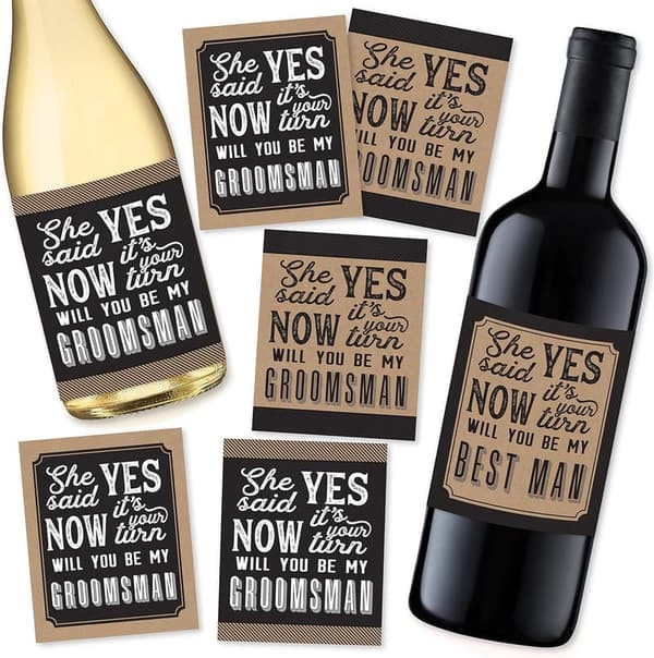 Groomsman Proposal Bottle Labels Set with Bonus Best Man Sticker