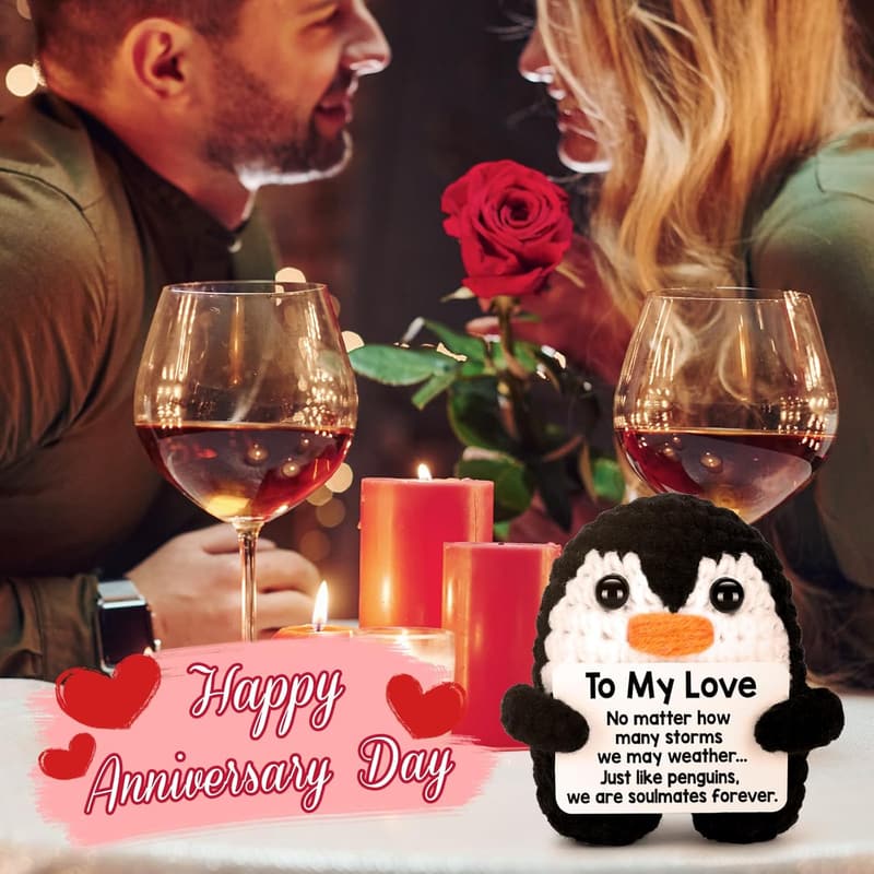 Handmade Crochet Penguin Anniversary Gift for Couples