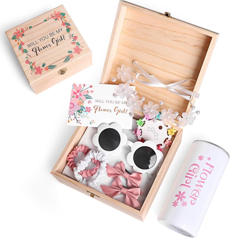 Flower Girl Wedding Gift Set with Hair Accessories & Tumbler