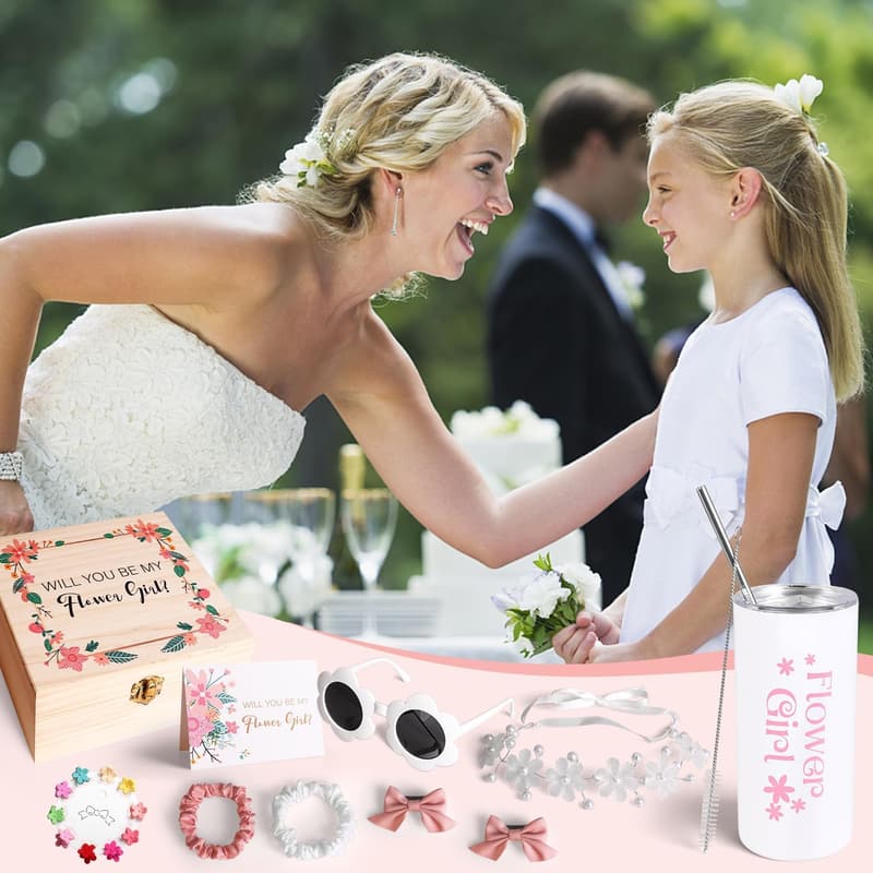 Flower Girl Wedding Gift Set with Hair Accessories & Tumbler