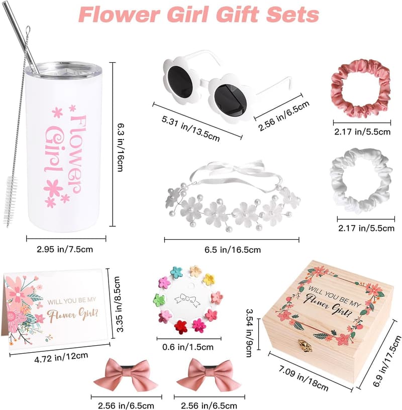 Flower Girl Wedding Gift Set with Hair Accessories & Tumbler