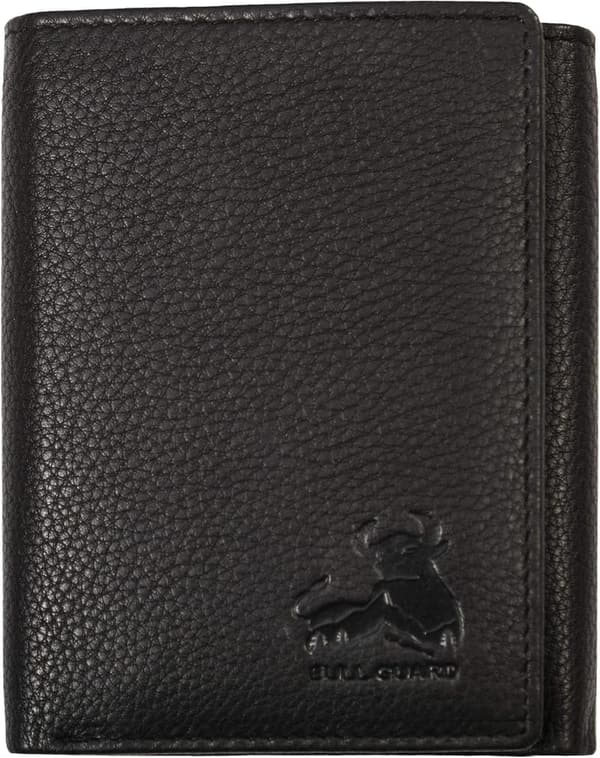 BULL GUARD RFID Trifold Wallet - Black Genuine Leather
