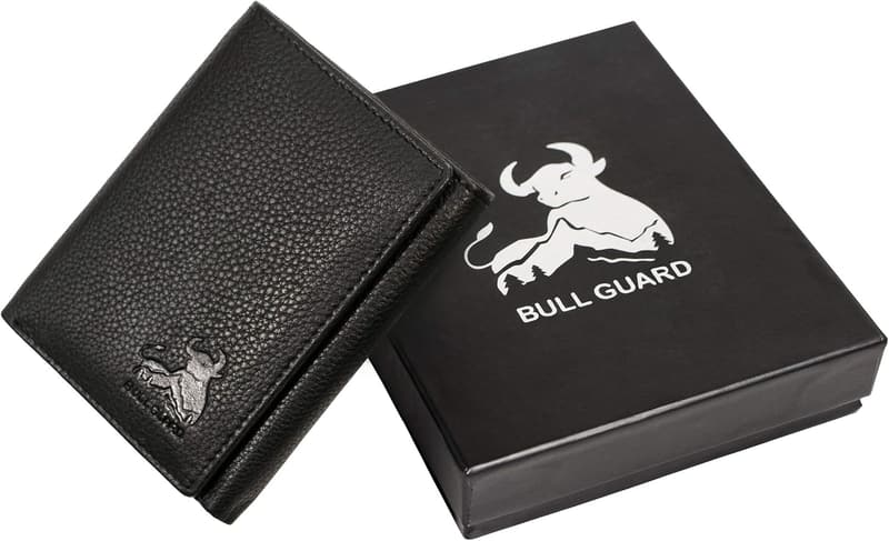 BULL GUARD RFID Trifold Wallet - Black Genuine Leather