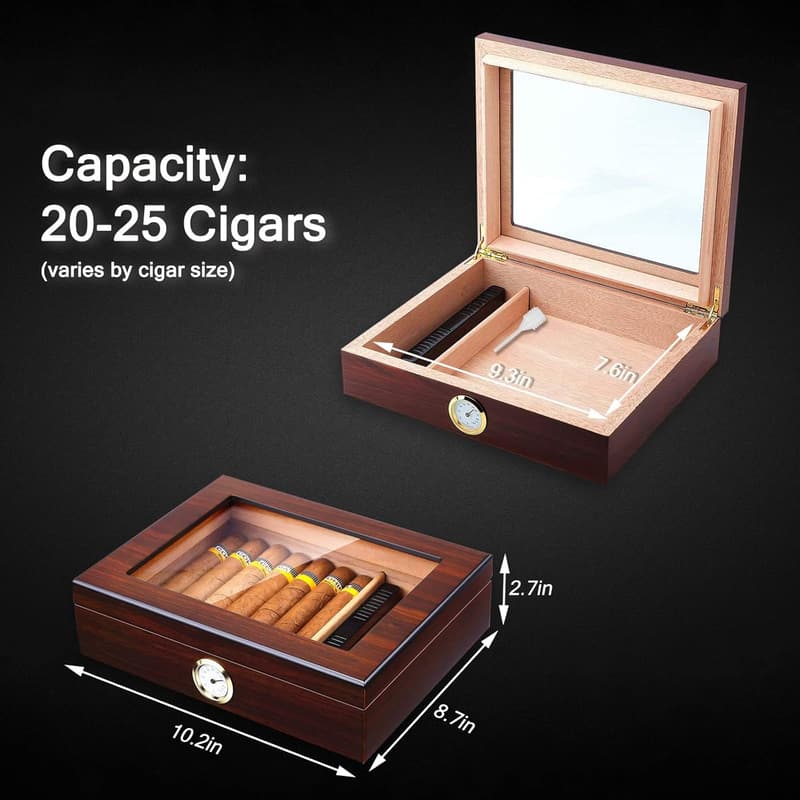 Bald Eagle Cedar Cigar Humidor with Glass Top & Humidifier
