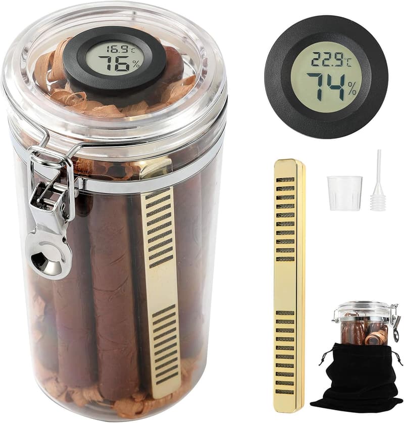 Acrylic Travel Cigar Humidor Case with Hygrometer and Cedar Rolls