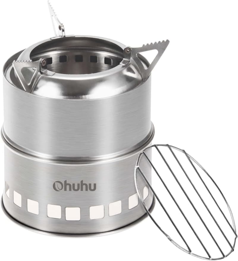 Portable Stainless Steel Camping Stove with Grill Grid and Carry Bag