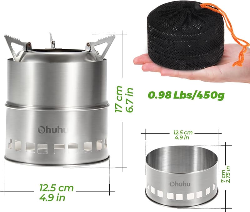 Portable Stainless Steel Camping Stove with Grill Grid and Carry Bag