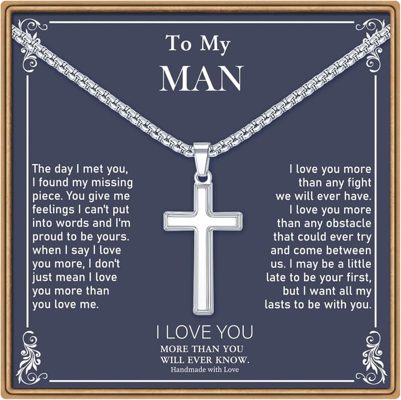 Men's Stainless Steel Cross Necklace - Black/Gold/Silver
