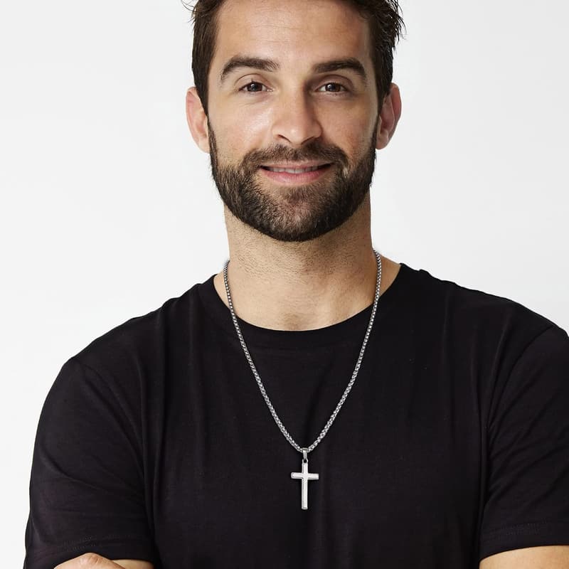 Men's Stainless Steel Cross Necklace - Black/Gold/Silver