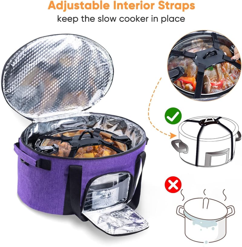 Portable Double-Layer Slow Cooker Travel Bag for 6-8 Quart