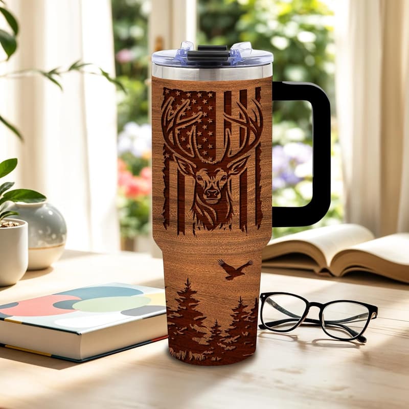 Hunting Tumbler for Dad - 40 Oz Handle Tumbler Gift