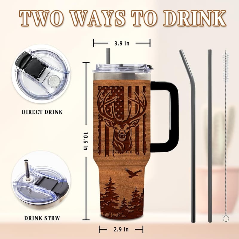 Hunting Tumbler for Dad - 40 Oz Handle Tumbler Gift