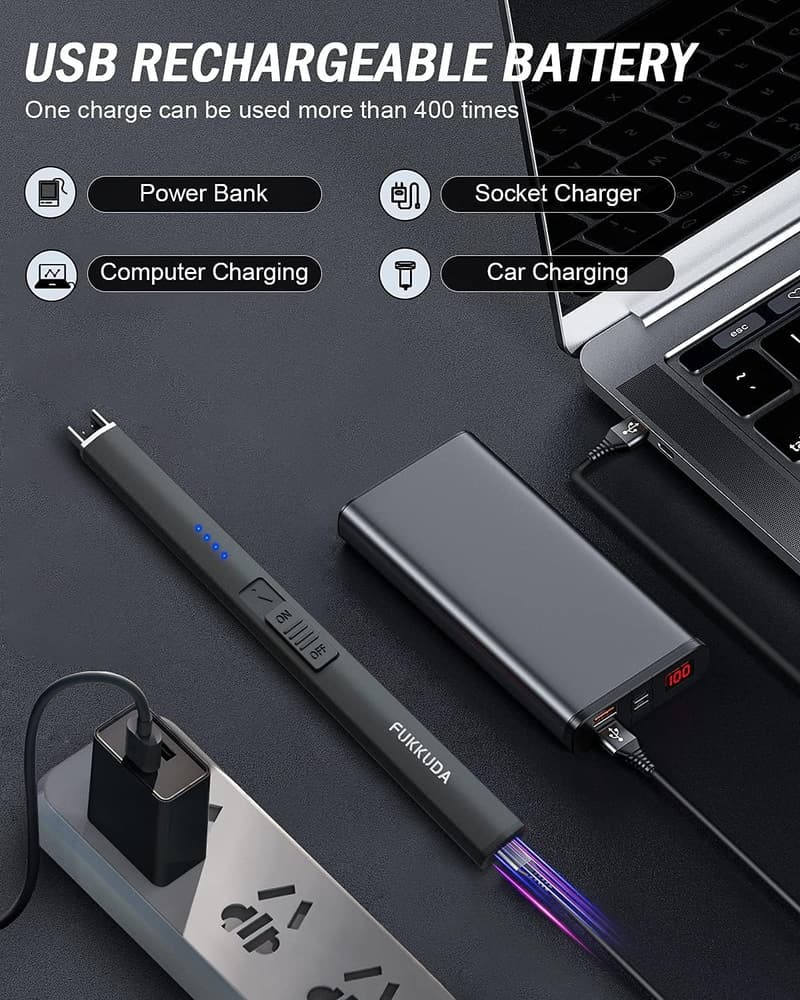 USB Rechargeable Plasma Arc Lighter - Windproof & Safety Switch