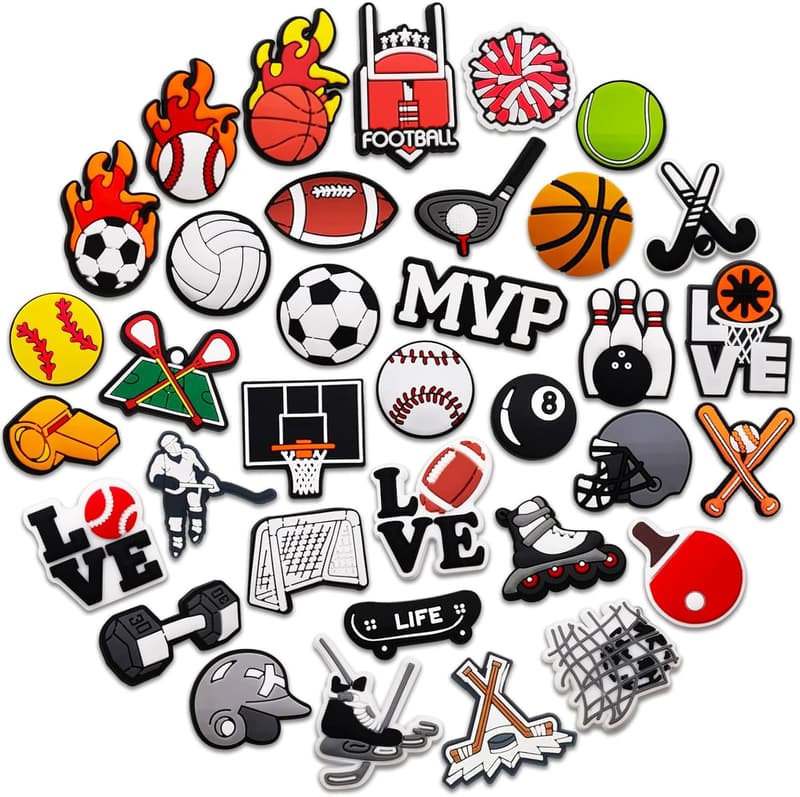Sports Shoes Charms for Crocs - 50PCS Sports Theme Decorations