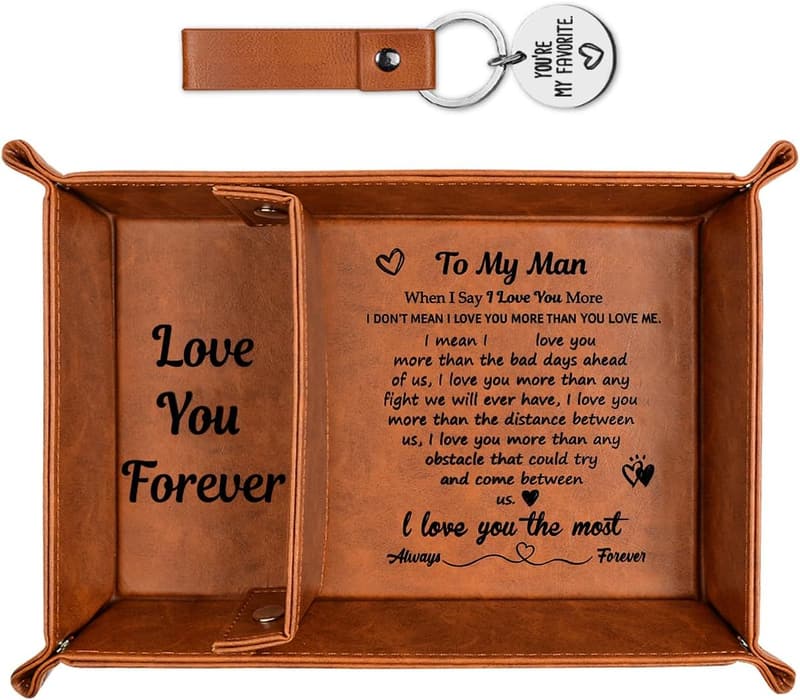 Valentine's Day PU Leather Valet Tray & Keychain for Him