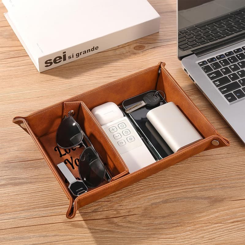 Valentine's Day PU Leather Valet Tray & Keychain for Him