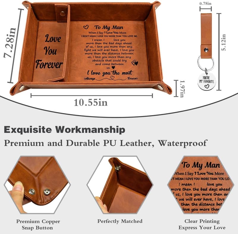 Valentine's Day PU Leather Valet Tray & Keychain for Him