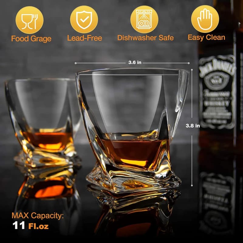 Whiskey Glasses Gift Set – 2 Crystal Glasses & Ice Ball Molds