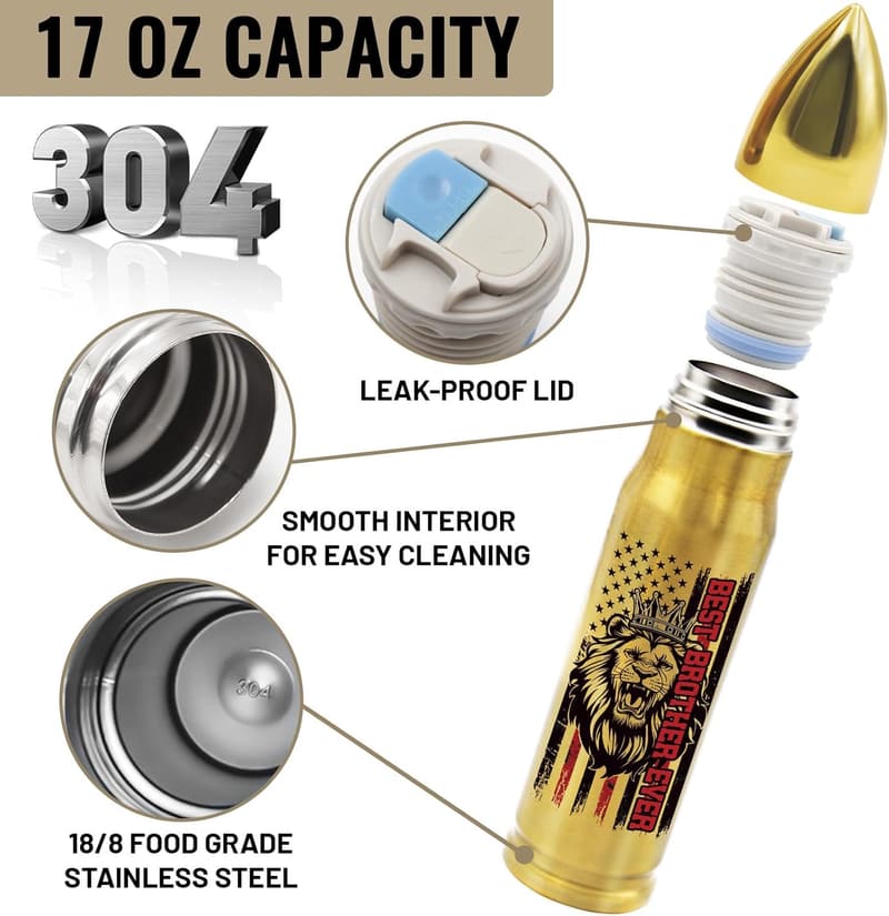 Gold 17 oz Bullet Tumbler for Brother - Perfect Gift Idea