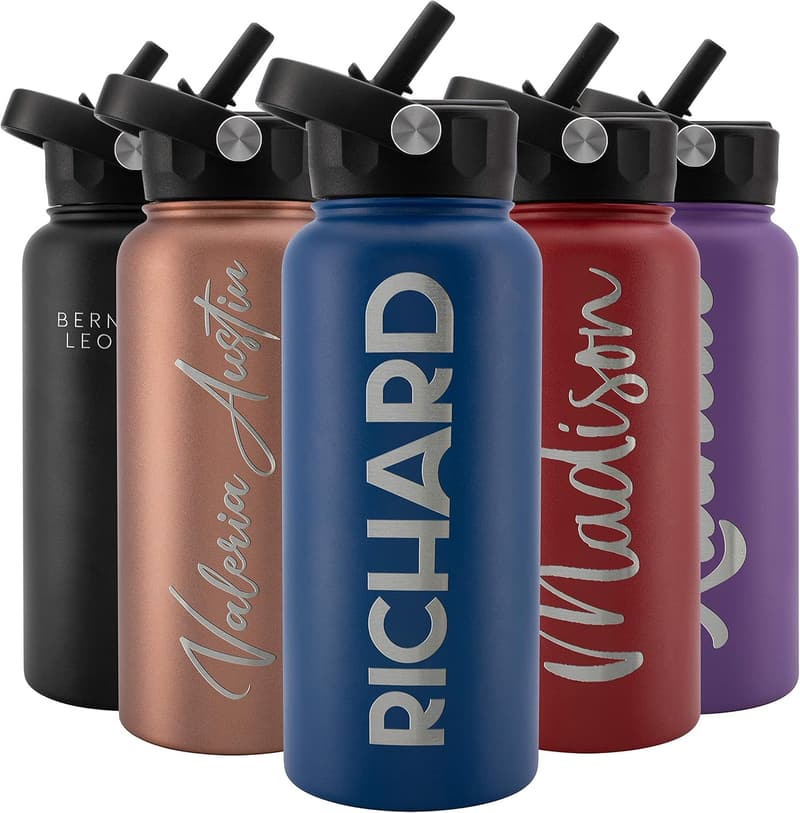 Personalized 32 oz Navy Blue Stainless Steel Water Bottle