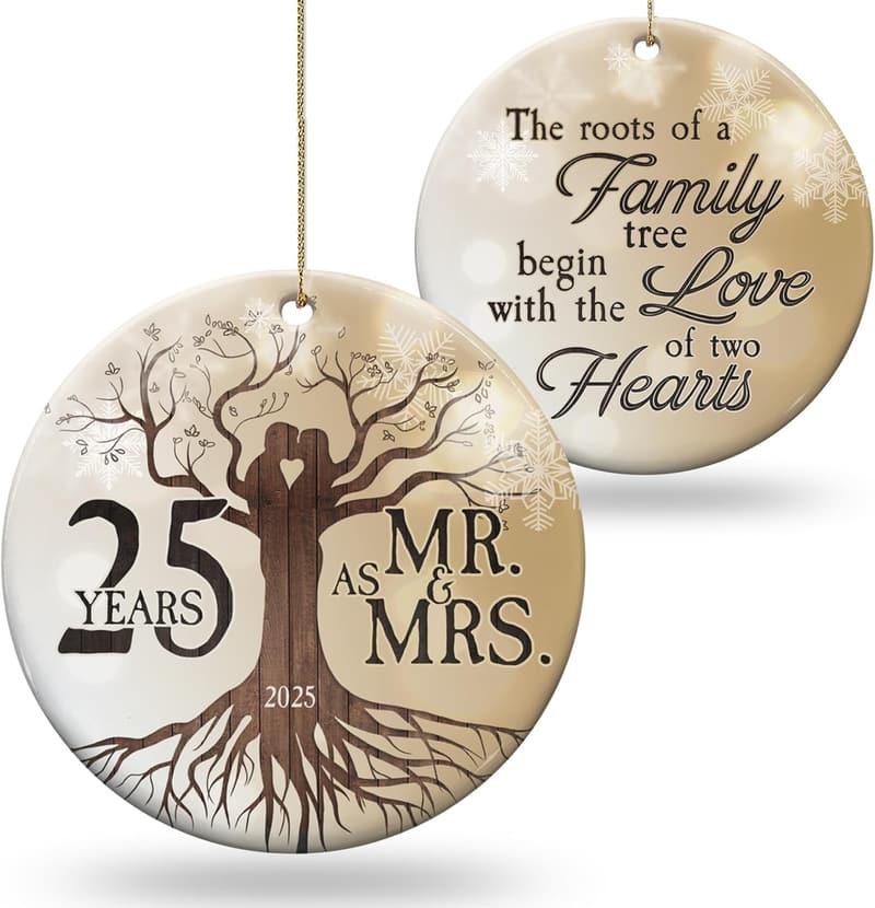 25th Anniversary Ceramic Ornament for Couples - 2025 Holiday Decor