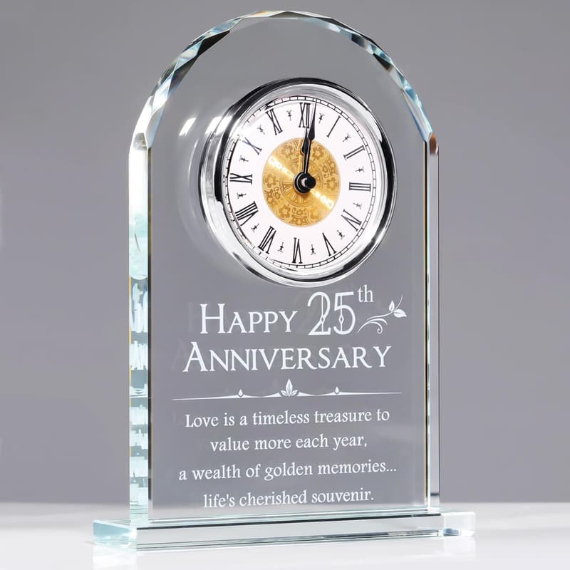 25th Anniversary Glass Clock Gift for Couples