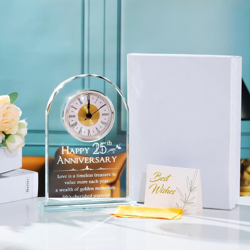 25th Anniversary Glass Clock Gift for Couples