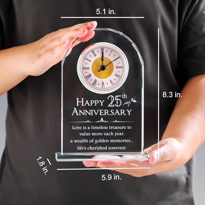 25th Anniversary Glass Clock Gift for Couples