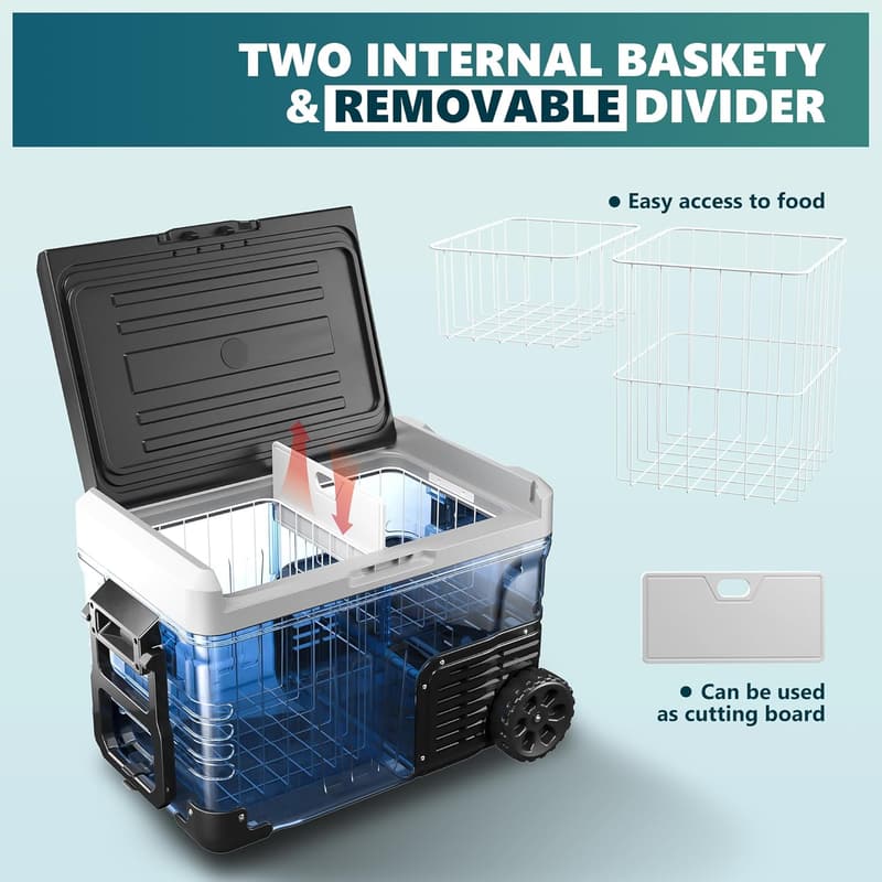 Portable 12V Electric Cooler - 37QT with Wheels for Travel