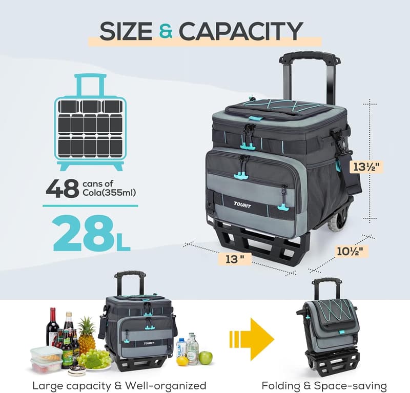 Collapsible 48-Can Insulated Rolling Cooler with Cart