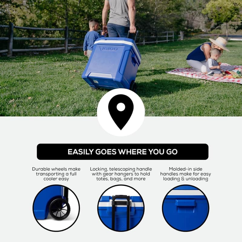 Portable 28 Qt Insulated Cooler with Wheels for Outdoor Use