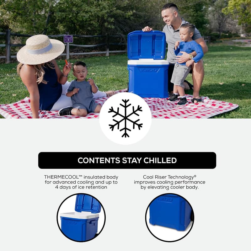 Portable 28 Qt Insulated Cooler with Wheels for Outdoor Use