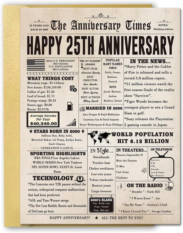 25th Anniversary Jumbo Card for Couples - Romantic Silver Design