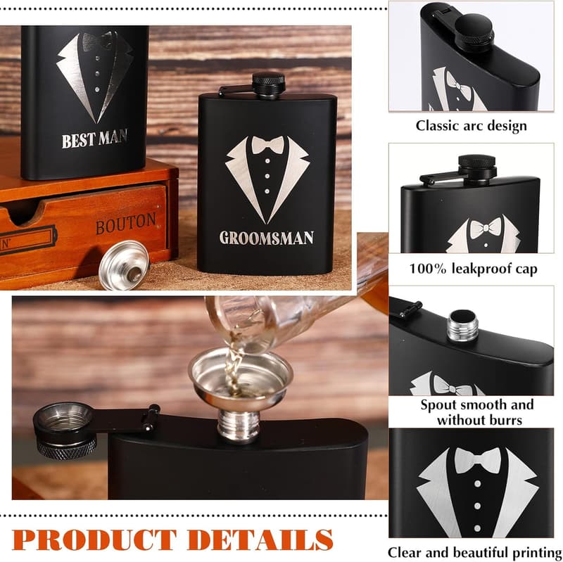 Groomsmen Gift Set: 30 Pcs Flask, Opener, Shot Glasses & Cards
