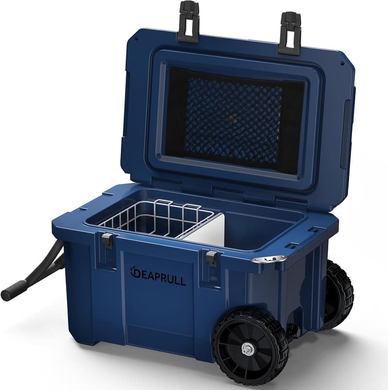 Portable 55 Quart Insulated Cooler with Wheels for Camping