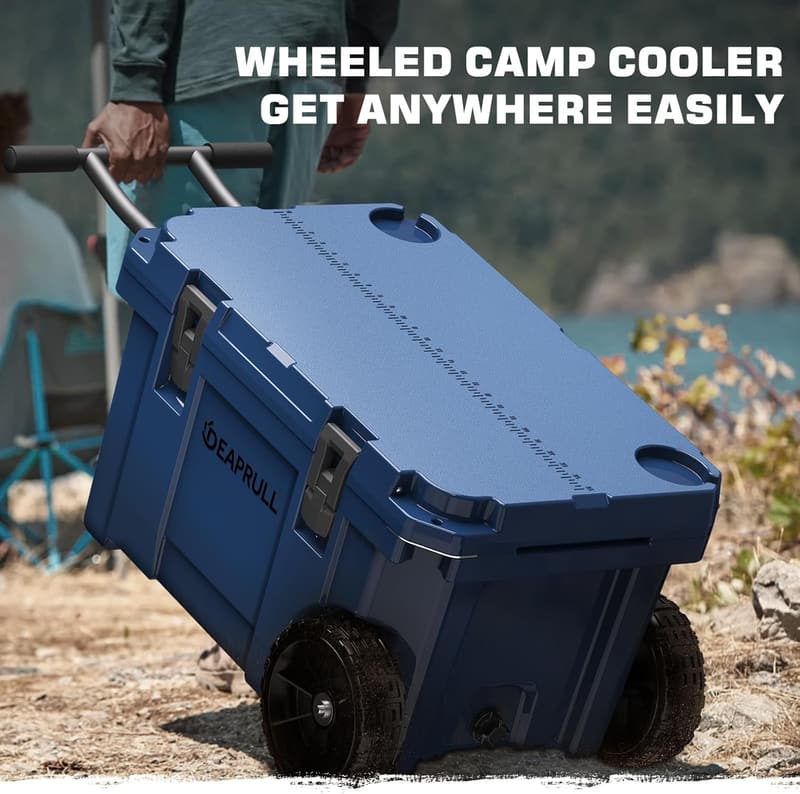 Portable 55 Quart Insulated Cooler with Wheels for Camping