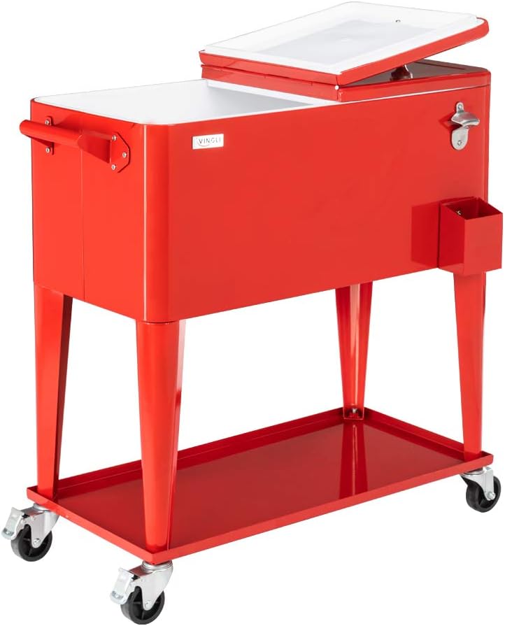 Portable 80 Quart Rolling Ice Chest with Bottle Opener
