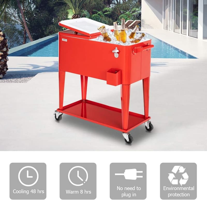 Portable 80 Quart Rolling Ice Chest with Bottle Opener