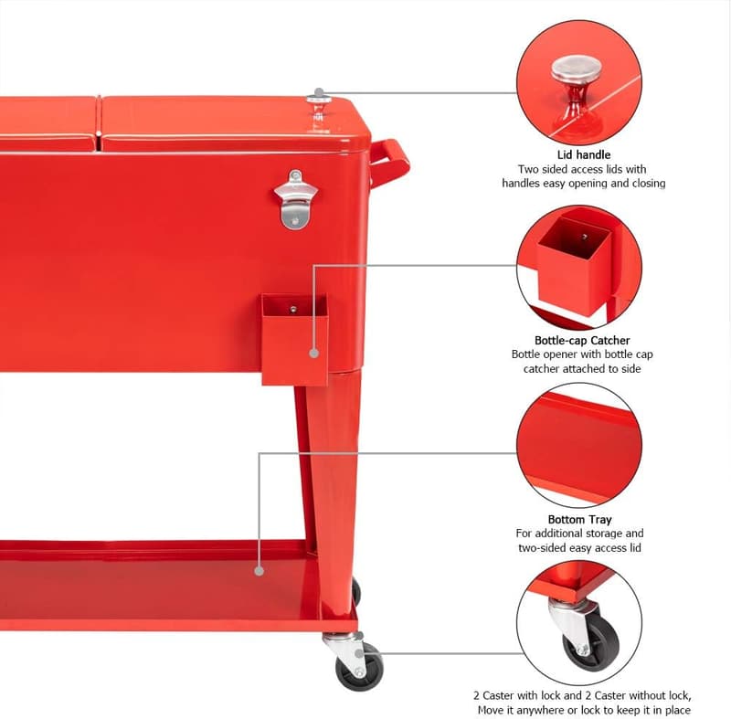 Portable 80 Quart Rolling Ice Chest with Bottle Opener