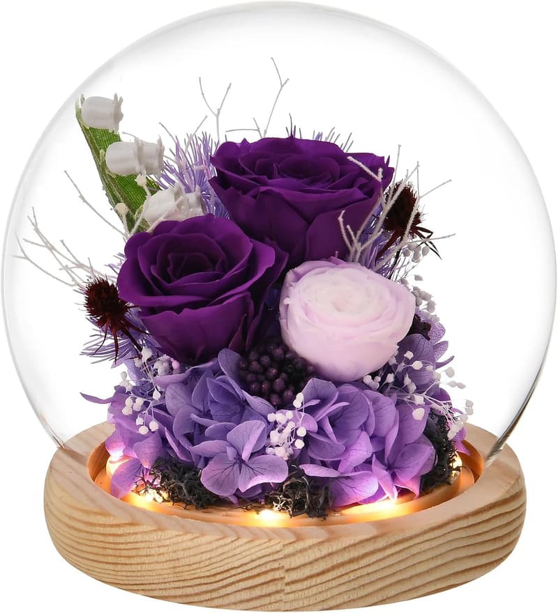 Mother's Day Roses in Glass Dome with LED Light