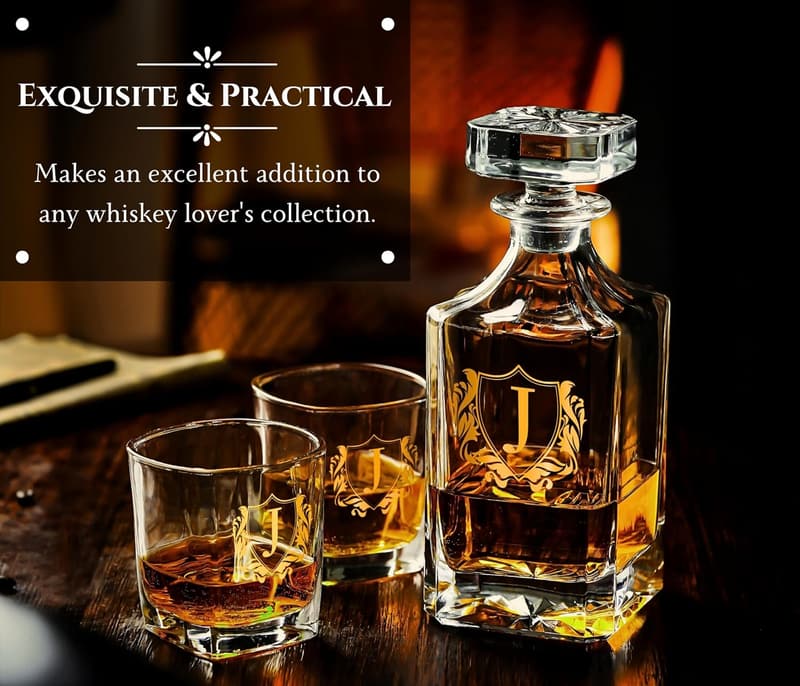 Personalized Whiskey Decanter Set for Men, Ideal Birthday Gift