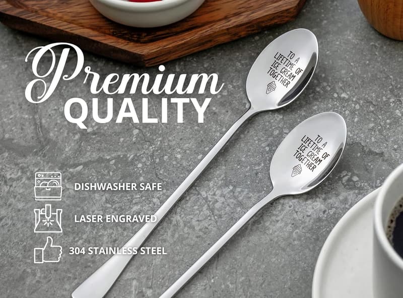 Customized Stainless Steel Ice Cream Spoons for Couples