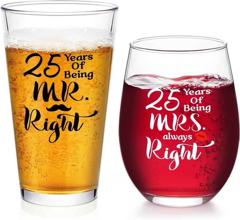 25th Anniversary Glass Gifts Set for Couples