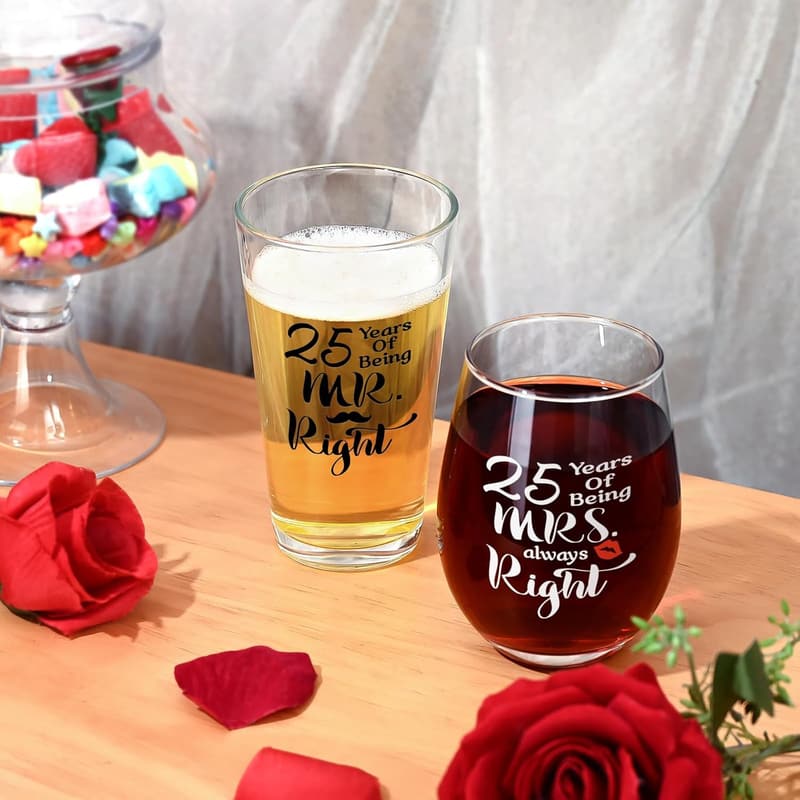 25th Anniversary Glass Gifts Set for Couples